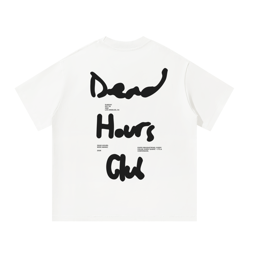 New York Hours Tee, white graphic t-shirt with hand-drawn Dead Hours Club script print