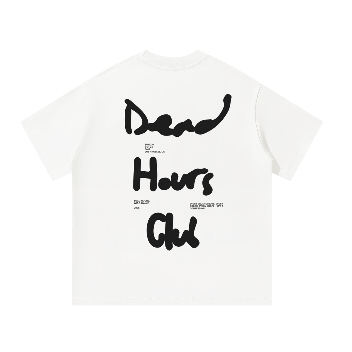 New York Hours Tee, white graphic t-shirt with hand-drawn Dead Hours Club script print