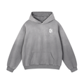 Dead Smile Hoodie in washed gray, front view